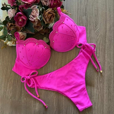 Biquíni Luxo Bordado Concha Pink