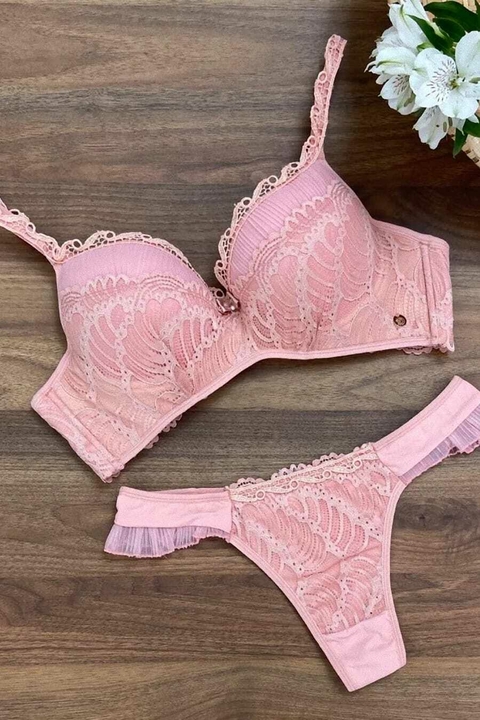 Conjunto Renda Plissado e Guipure Rosé