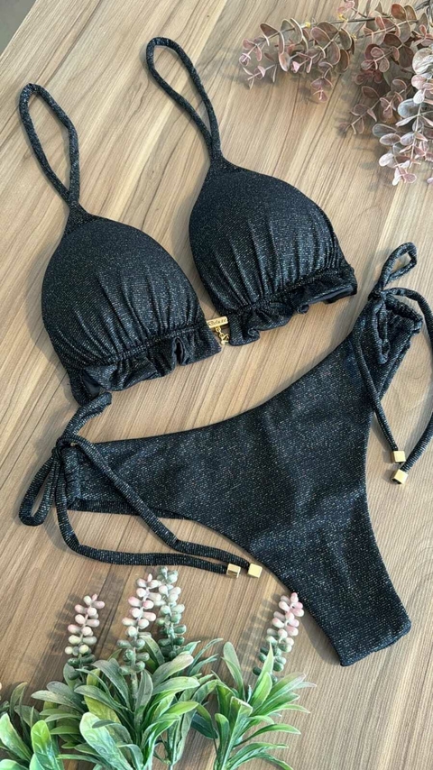 Biquíni Cortininha Preto Lurex