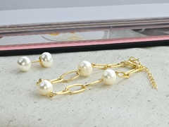 Brincos de Pérola Natural Banhado a Ouro 18k