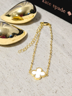 Pulseira Van Cleef Trevo Branco Banho Ouro 18k