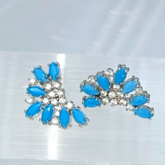 Ear Cuff Brincos Azul Turqueza Banhado a Ródio Branco