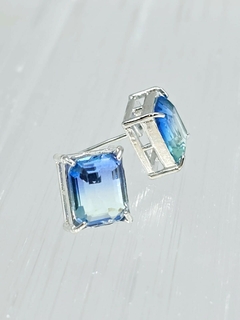 Conjunto Colar e Brinco Zirconia Azul Ródio Branco