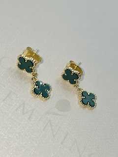 Brincos Trevo Verde Pendurado Inspiração Alhambra