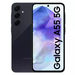 Celular Samsung Galaxy A55 8/256 en color negro, mostrando su pantalla y cámara trasera.