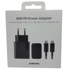 Cargador tipo C de 45W Samsung, incluye adaptador y cable USB tipo C a C.