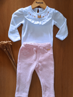 Conjunto Body Algodão Egípcio Babadinho Bordado Calça Cotele