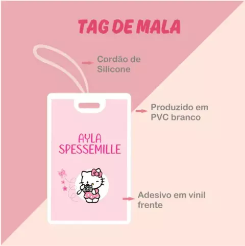 HelloKitty- Tag PVC Impressão Total Frente e Verso Mala Identificador Mochila