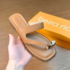 Beira Rio Rasteirinha De Dedo Moderna Macia Conforto Camel