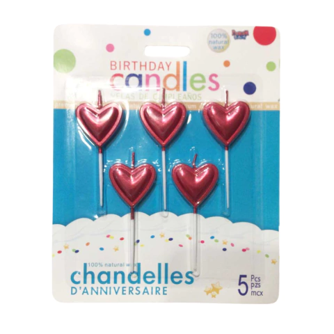 Velas Corazón Metalizadas 8 cm colores surtidos Pack x 5 unidades - comprar online