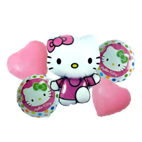 Set de Globos Metalizados de Hello Kitty - 1 Cuerpo, 2 Corazones y 2 Redondos - 5 Piezas - comprar online