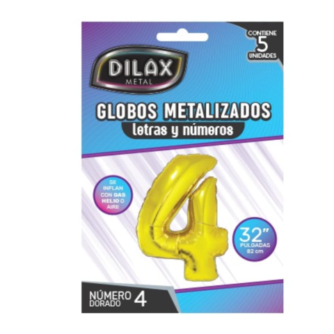 Globo Metalizado Dorado 32'' Número 4 Dilax - Apto Helio - comprar online