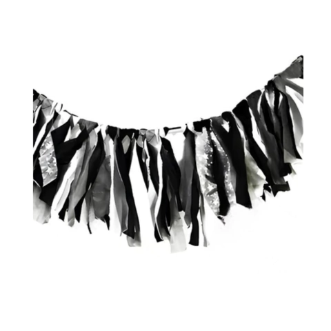 Guirnalda tira flecos tela combinada blanca-negra - comprar online
