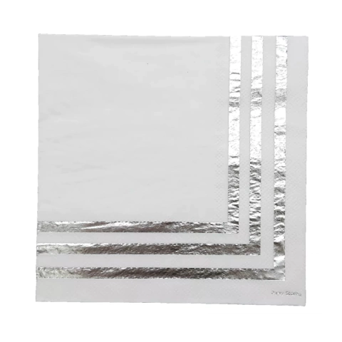 Servilleta Blanca con Borde Plateado Pack x 12 unidades - comprar online