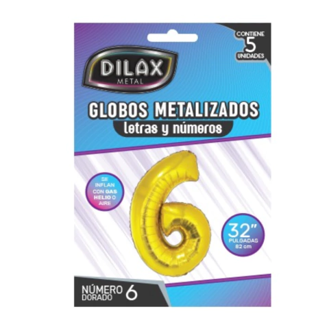 Globo Metalizado Dorado 32'' Número 6 Dilax - Apto Helio - comprar online