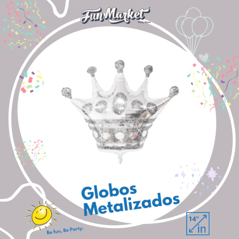 Globo Metalizado Forma de Corona 14" color Plateado - comprar online