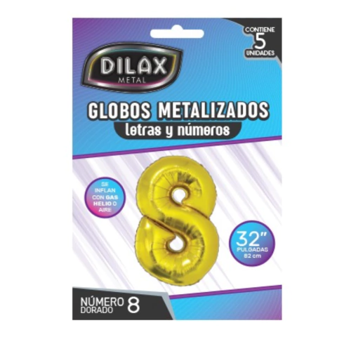 Globo Metalizado Dorado 32'' Número 8 Dilax - Apto Helio - comprar online