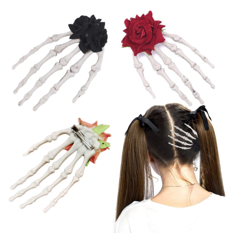 Hebila de Pelo - Mano de esqueleto con flores 10 cm - Halloween - comprar online