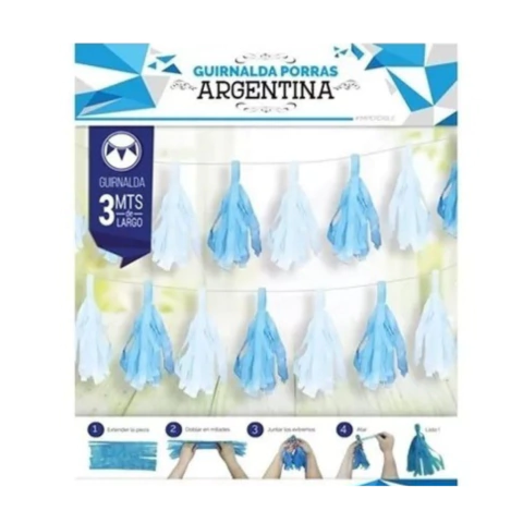 Banderin de flecos Bandera Argentina 3mtr x 1mt - comprar online