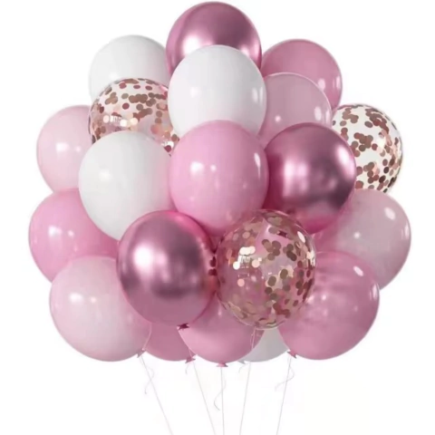 Set Deco de 50 Globos + 1 Cinta de color + 1 cinta de Pegamento Combinacion Colores Rosas/Confeti/Blanco - comprar online