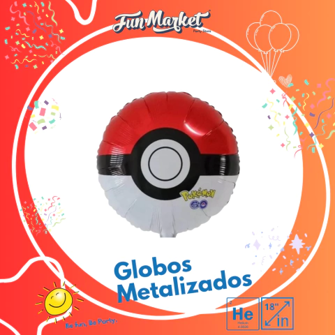 Globo Redondo Pokebola Pokemon Metalizado 18" - Apto Helio - comprar online