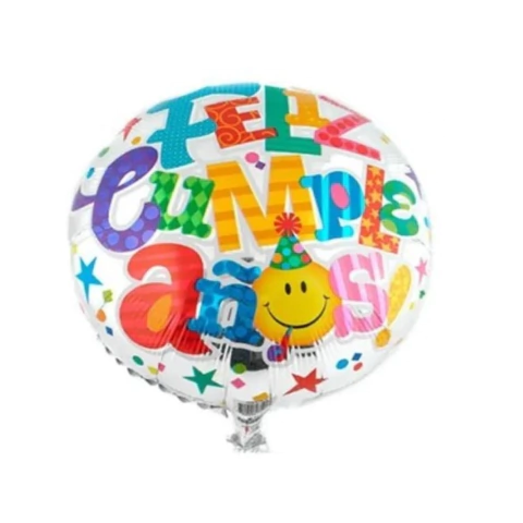 Globo Metalizado Redondo 45 cm Feliz cumple Smiles - Apto Helio - comprar online