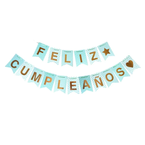 Banderin c/stamping. - Feliz cumpleaños - Lun/Ray/Zig - Verde Pastel - comprar online