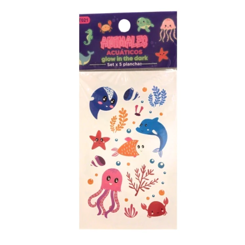 Tatuajes Animales Acuaticos (brilla en la oscuridad) - Paquete x 5