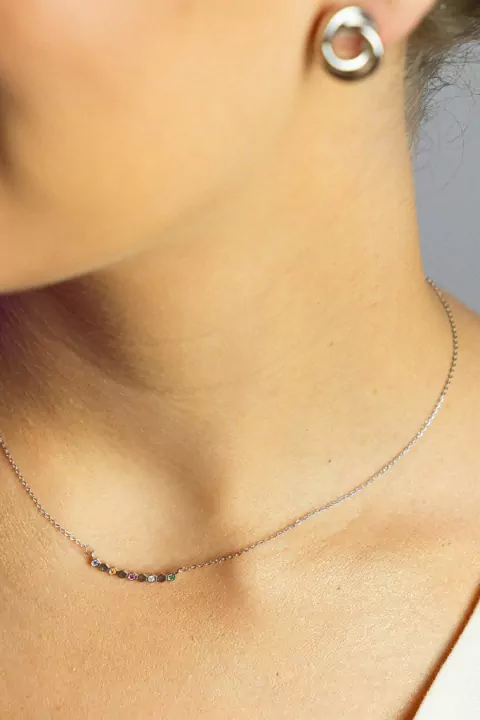 Colar Pingente Colorido Favos - Prateado - Banho de Ródio