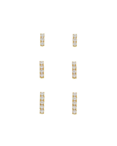 Trio de Brincos Palito com Zircônias - Dourado - Banho de Ouro 18K - comprar online
