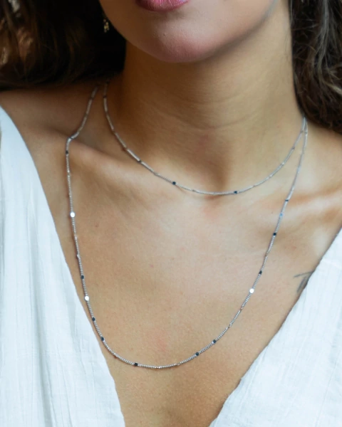 Kit Choker e Colar Longo de Bolinhas Amassadas - Prateado - Banho de Ródio