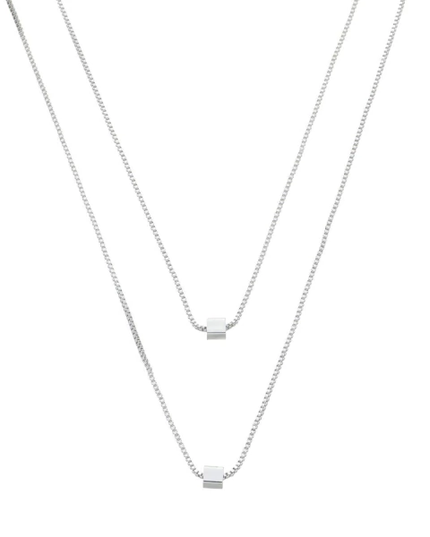 Colar Duplo Cubos - Prateado - Banho de Ródio - comprar online