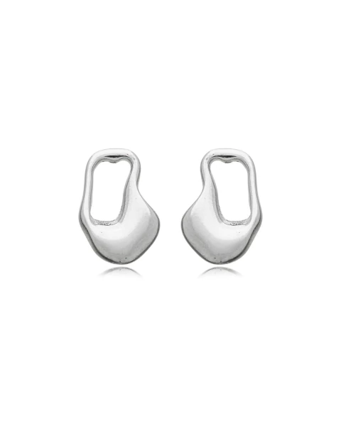 Brinco Orgânico Vazado Moldura - Prateado - Banho de Ródio