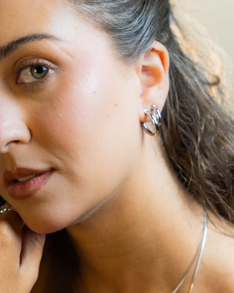 Kit Argolas Tubo - Prateado - Banho de Ródio