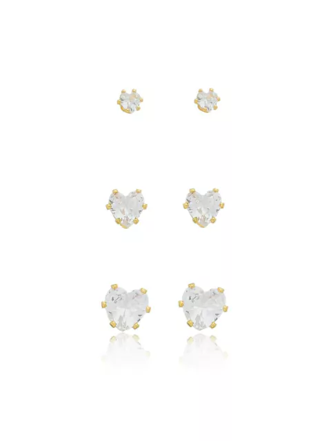 Trio de Brincos Ponto de Luz Coração - Dourado - Banho de Ouro 18K