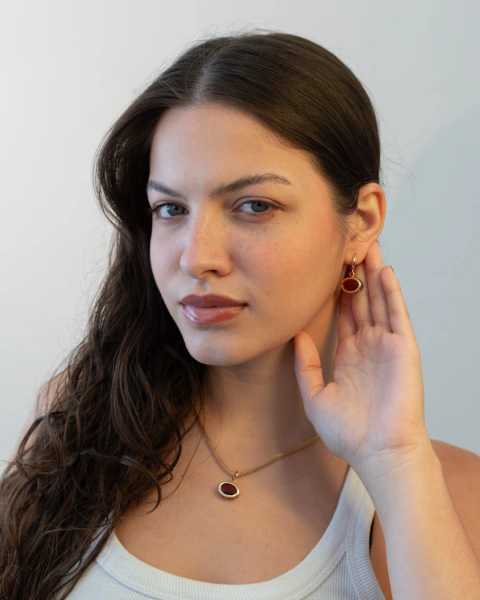 Kit Conjunto Pedra Âmbar - Banho de Ouro 18K