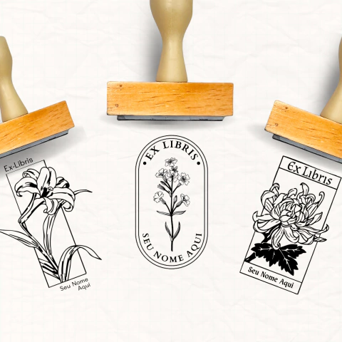 Ex Libris com Nome Personalizável - Coleção Flores | Carimbei