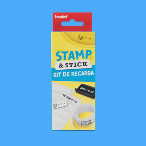 Kit de Acessórios Stamp & Stick - 40 adesivos, 1 metro de fita, 1 refil de tinta pra tecido