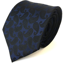 Gravata Slim Kashmir ou Paisley Azul Marinho e Preta