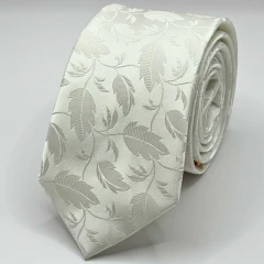 Gravata Slim 6 cm Folhas Gold Branco Perolado na internet