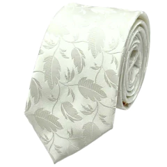 Gravata Slim 6 cm Folhas Gold Branco Perolado - comprar online