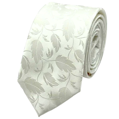 Gravata Slim 6 cm Folhas Gold Branco Perolado - comprar online