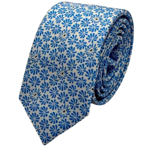 Gravata Slim 5 cm Florida Branco e Azul - comprar online