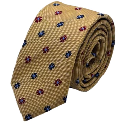 Gravata Slim 5 cm Atemporal Bege Vermelho e Azul - comprar online