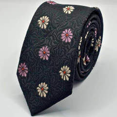 Gravata Slim 6 cm Florida Preta Rosa e Branco na internet