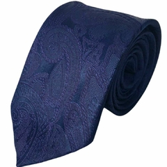 Gravata Slim Kashmir ou Paisley Azul Marinho Iluminado