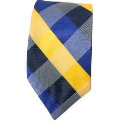 Gravata Slim Xadrez Amarelo Azul e Cinza - comprar online