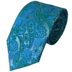 Gravata Slim Kashmir ou Paisley Azul e Verde