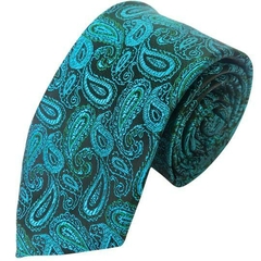 Gravata Slim Kashmir ou Paisley Preta e Verde