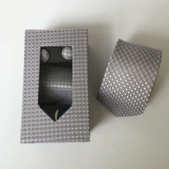 KIT Caixa de Presente, Gravata Lenço e Abotoadura Prata e Rosa Textura Desenhada - Racheds Gravatas e Acessórios